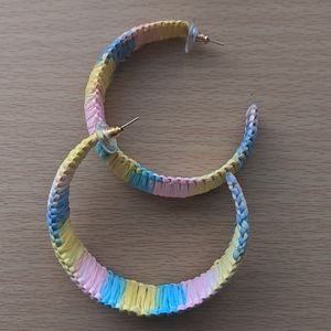 Handwoven Pastel Straw Hoop Earrings